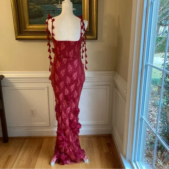 ASOS LUXE Burgundy Red 3D Floral Pearl Lace Maxi Dress Gown NWT - threedaughtersproperties.com ASOS LUXE Burgundy Red 3D Floral Pearl Lace Maxi Dress Gown NWT - threedaughtersproperties.com